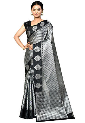 Banarasi Organza Tanchoi Saree in Dark Grey