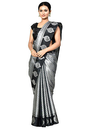 Banarasi Organza Tanchoi Saree in Dark Grey