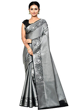 Banarasi Organza Tanchoi Saree in Dark Grey