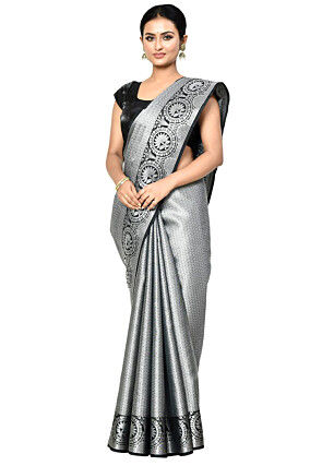 Banarasi Organza Tanchoi Saree in Dark Grey