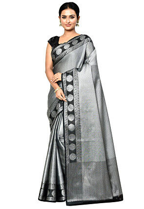 Banarasi Organza Tanchoi Saree in Dark Grey