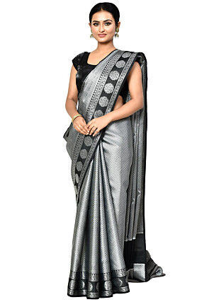 Banarasi Organza Tanchoi Saree in Dark Grey