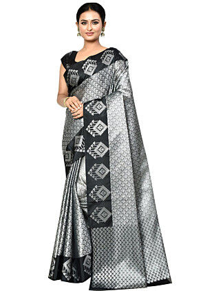 Banarasi Organza Tanchoi Saree in Dark Grey