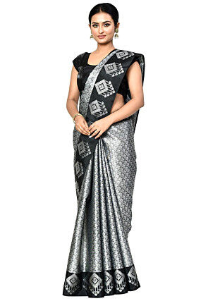 Banarasi Organza Tanchoi Saree in Dark Grey