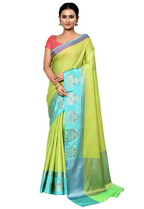 Banarasi Organza Tanchoi Saree in Light Green