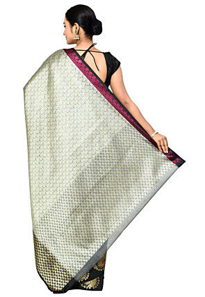 Banarasi Organza Tanchoi Saree in Light Grey and Beige