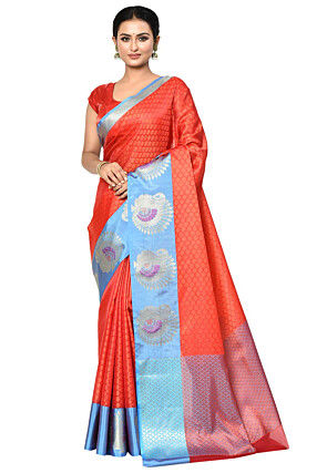 Banarasi Organza Tanchoi Saree in Orange
