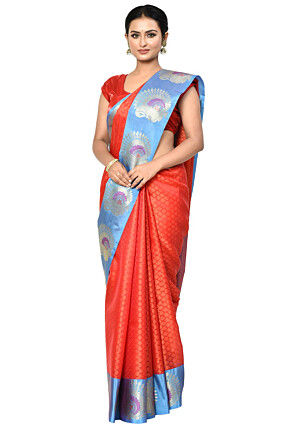 Banarasi Organza Tanchoi Saree in Orange