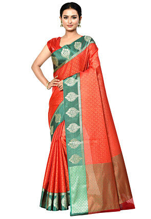 Banarasi Organza Tanchoi Saree in Orange
