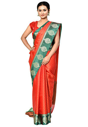 Banarasi Organza Tanchoi Saree in Orange