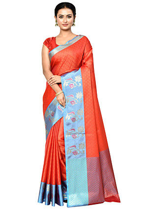 Banarasi Organza Tanchoi Saree in Orange