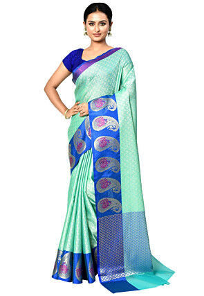 Banarasi Organza Tanchoi Saree in Sea Green