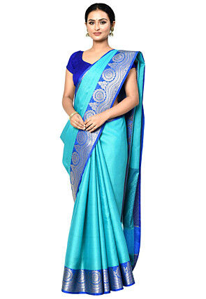 Banarasi Organza Tanchoi Saree in Turquoise
