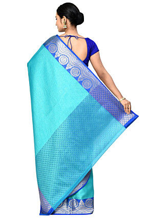 Banarasi Organza Tanchoi Saree in Turquoise
