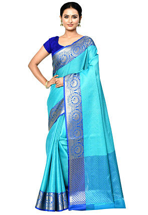 Banarasi Organza Tanchoi Saree in Turquoise