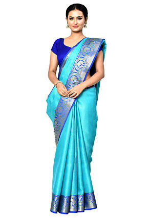 Banarasi Organza Tanchoi Saree in Turquoise