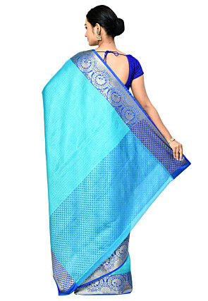 Banarasi Organza Tanchoi Saree in Turquoise