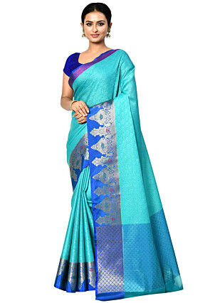 Banarasi Organza Tanchoi Saree in Turquoise