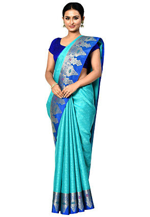 Banarasi Organza Tanchoi Saree in Turquoise