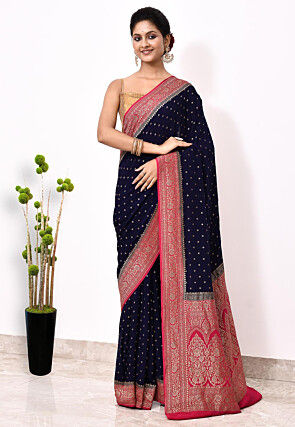 Banarasi Pure Chiffon Saree in Dark Blue