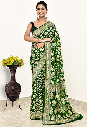 Banarasi Pure Chiffon Saree in Green