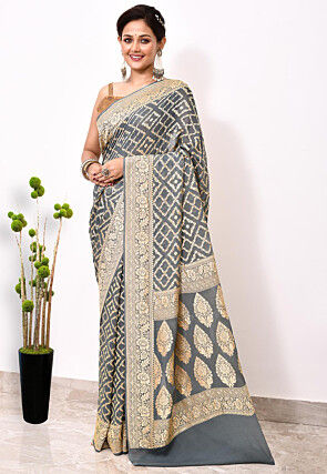 Banarasi Pure Chiffon Saree in Grey