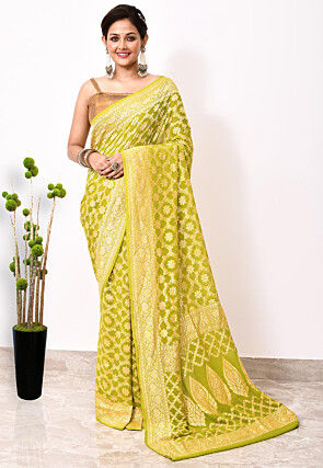 Banarasi Pure Chiffon Saree in Light Green