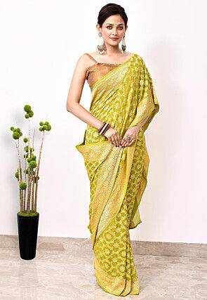 Banarasi Pure Chiffon Saree in Light Green