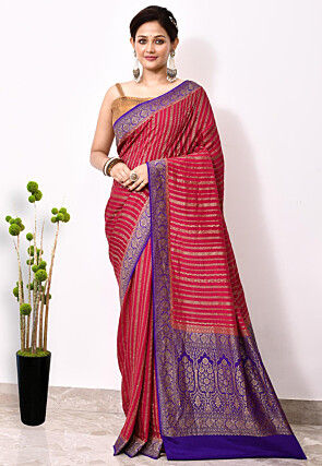 Pink Pure Chiffon Saree Buy Latest Indian Sarees for Women Online Utsav Fashion