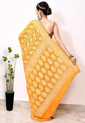 Banarasi Pure Chiffon Saree in Yellow