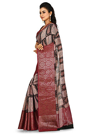 Banarasi Pure Cotton Handloom Saree in Beige and Dark Green