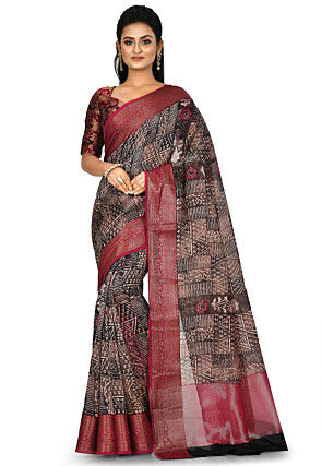 Banarasi Pure Cotton Handloom Saree in Black and Beige