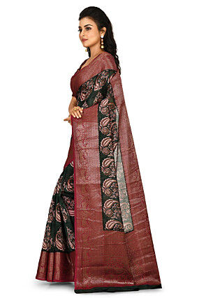 Banarasi Pure Cotton Handloom Saree in Dark Green