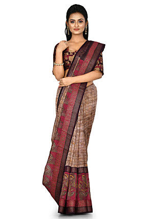 Banarasi Pure Cotton Handloom Saree in Fawn