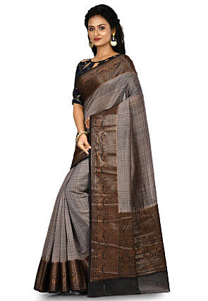 Banarasi Pure Cotton Handloom Saree in Grey