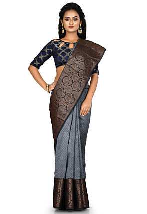 Banarasi Pure Cotton Handloom Saree in Grey