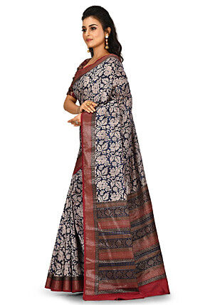 Banarasi Pure Cotton Handloom Saree in Navy Blue