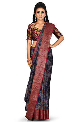 Banarasi Pure Cotton Handloom Saree in Navy Blue