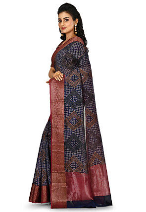 Banarasi Pure Cotton Handloom Saree in Navy Blue