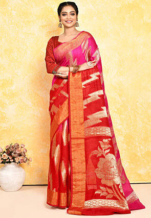 Banarasi Pure Matka Silk Saree in Magenta and Red