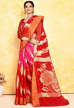 Banarasi Pure Matka Silk Saree in Magenta and Red