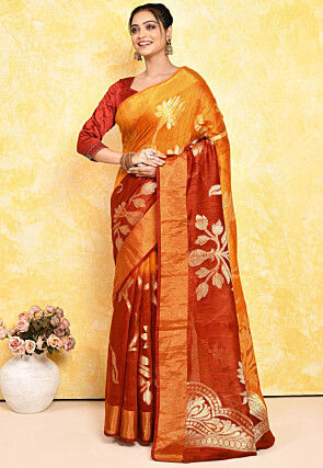 Banarasi Pure Matka Silk Saree in Mustard and Red