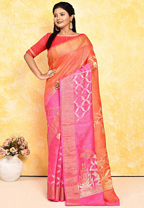 Banarasi Pure Matka Silk Saree in Peach and Pink