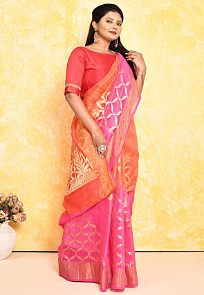 Banarasi Pure Matka Silk Saree in Peach and Pink