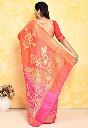 Banarasi Pure Matka Silk Saree in Peach and Pink