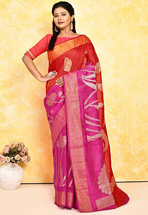 Banarasi Pure Matka Silk Saree in Red and Magenta