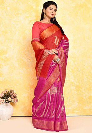 Banarasi Pure Matka Silk Saree in Red and Magenta
