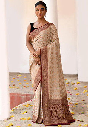 Banarasi Pure Crepe Silk Saree in Cream