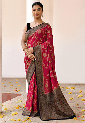 Banarasi Pure Crepe Silk Saree in Dark Fuchsia
