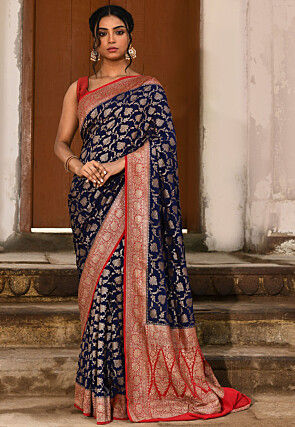 Banarasi Pure Crepe Silk Saree in Navy Blue